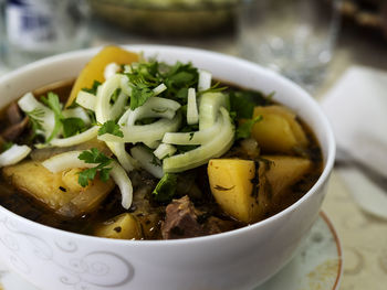 Close-up of soup in bowl