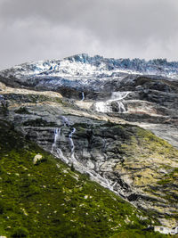 Scenic view of snow covered mountains against sky