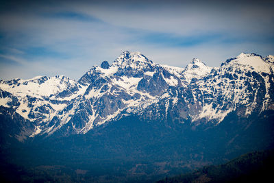 Scenic view of snowcapped mountains against sky