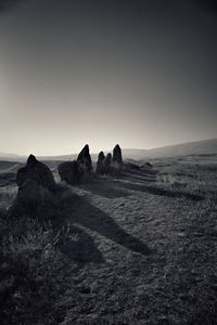 Scenic view of field against clear sky