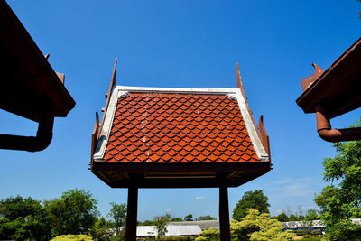 Low angle view of building against clear blue sky