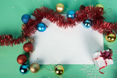 Close-up of christmas decoration on table