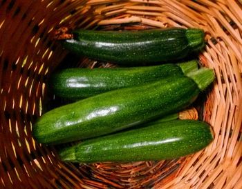 Close-up of green chili peppers in basket