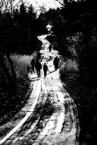 Woman walking on road