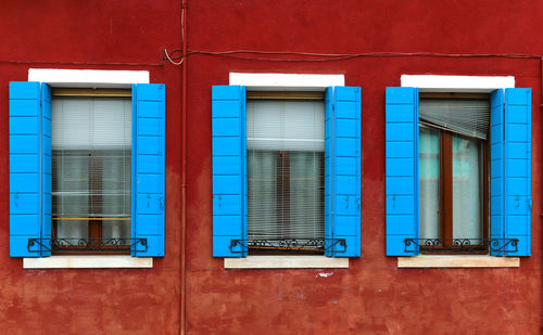 Blue window of building