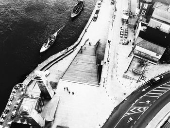 High angle view of boats in water