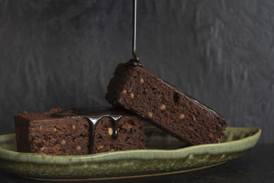 Close-up of chocolate cake on table