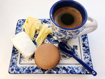 High angle view of coffee on table