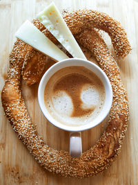 High angle view of coffee on table