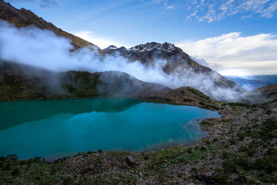 Scenic view of volcanic mountain against sky