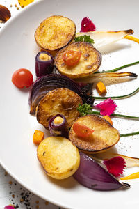 High angle view of meal served in plate