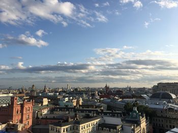 High angle view of buildings against sky in city