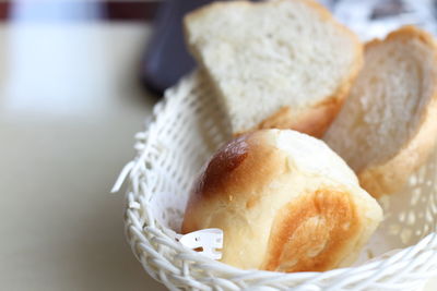 Close-up of ice cream in basket on table