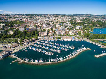 High angle view of buildings in city