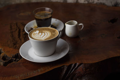 High angle view of coffee on table