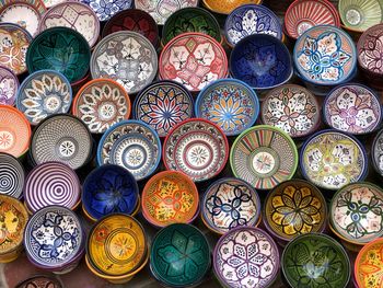 Full frame shot of multi colored bowls for sale at market stall