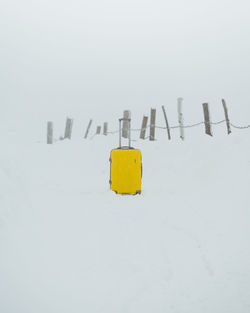 Close-up of snow on field against clear sky