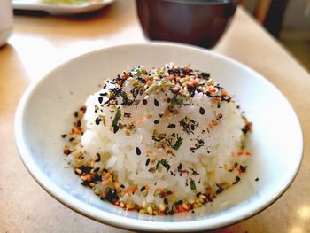 High angle view of japanese rice in bowl