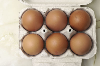 High angle view of eggs in container
