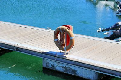 High angle view of ship moored at swimming pool