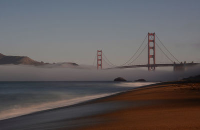 View of suspension bridge over sea