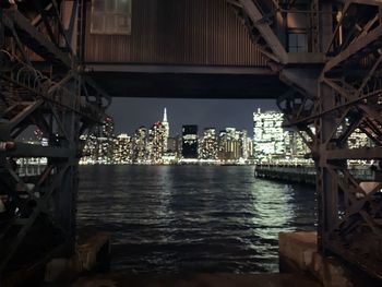 Bridge over river with buildings in background