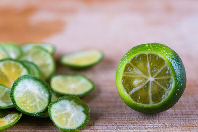 Close-up of lemon slices on table