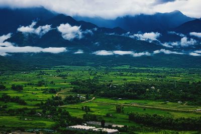 Scenic view of agricultural landscape against sky