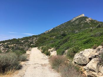 Scenic view of landscape against clear blue sky