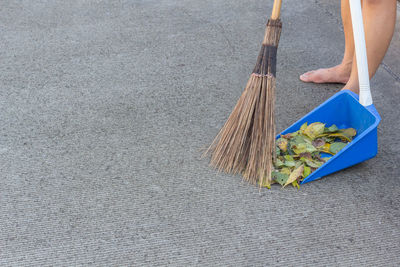 Low section of woman cleaning on carpet