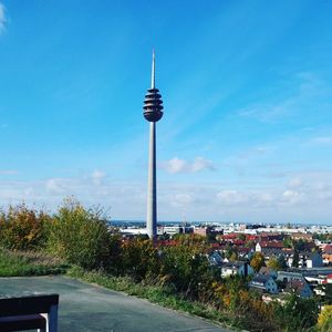 Communications tower in city