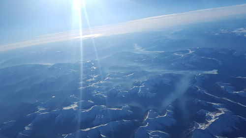 Aerial view of snowcapped landscape against sky