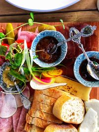 High angle view of food on table