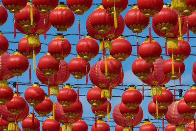 Full frame shot of chinese lanterns hanging against sky