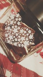 High angle view of chocolate cake on table