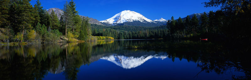 Scenic view of lake with mountains in background