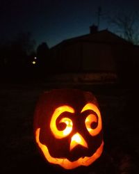 Close-up of illuminated pumpkin at night