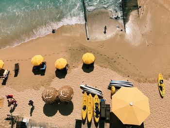High angle view of woman on beach
