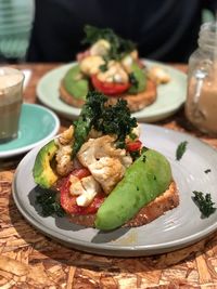 High angle view of meal served on table