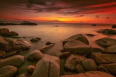 Scenic view of sea at sunset