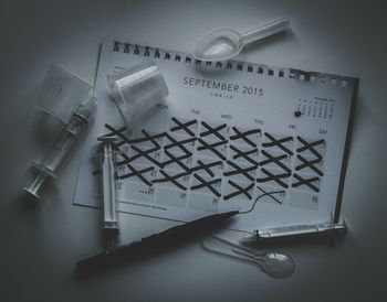 Close-up of pen on table