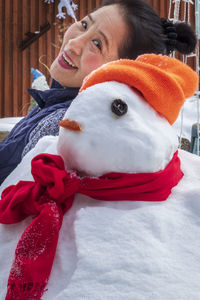 Portrait of woman in snow