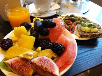 Close-up of breakfast served on table