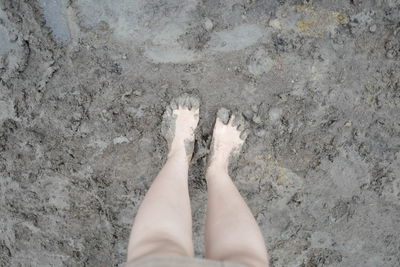 Low section of woman feet on sand