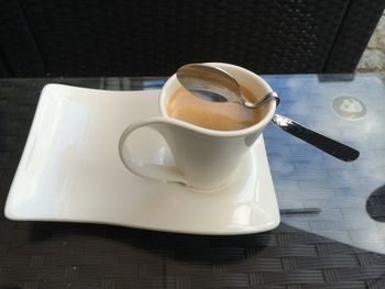 High angle view of coffee on table