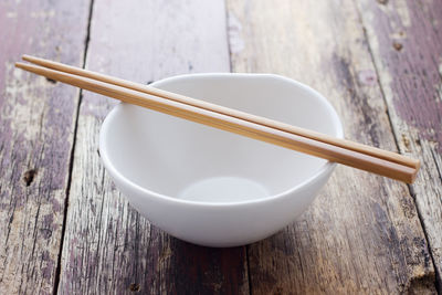 High angle view of bowl on table