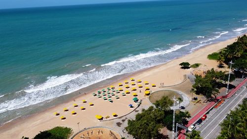 High angle view of beach by sea