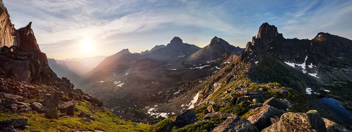 Panoramic view of landscape against sky during sunset