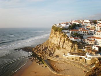 High angle view of buildings on beach