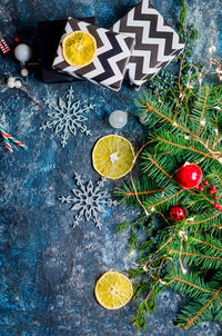 High angle view of christmas decoration on tree